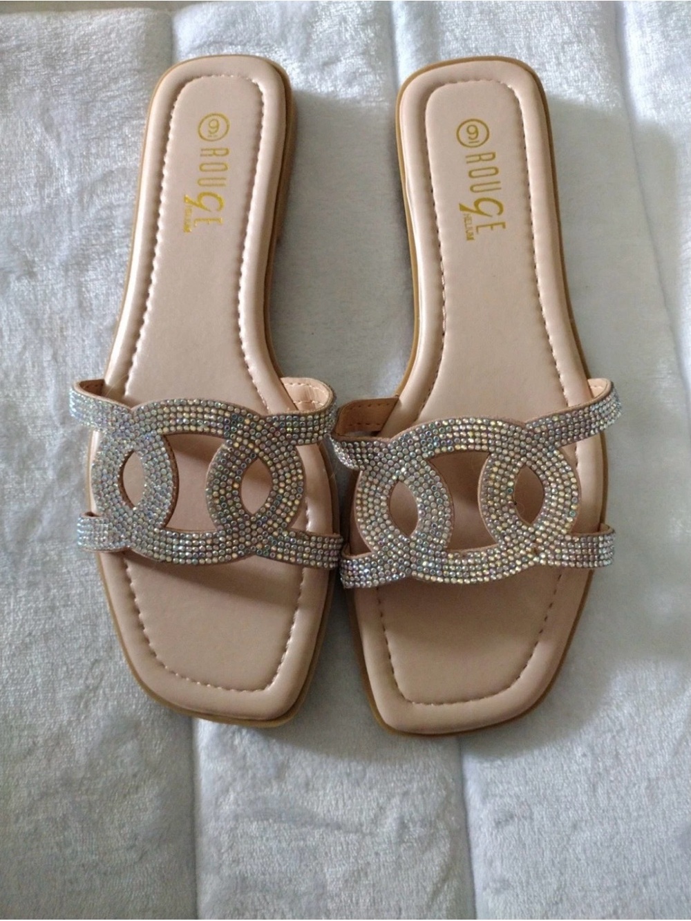 Rouge Helium Nude Pink Crystal-Embellished Slide Sandals NWOT - Picture 5 of 8